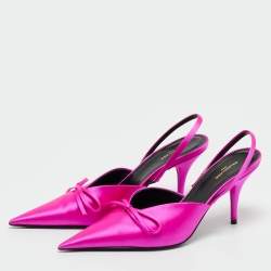 Pre Owned Balenciaga Fuchsia Satin Knife Bow Slingback Pumps Size 36