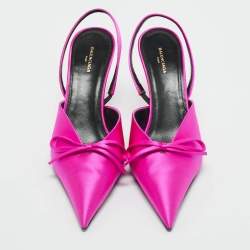 Pre Owned Balenciaga Fuchsia Satin Knife Bow Slingback Pumps Size 36