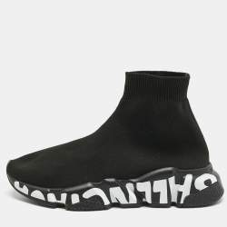 Pre Owned Balenciaga Black Stretch Fabric Speed High Top Sneakers Size 35