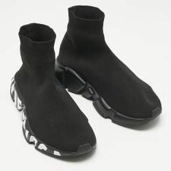 Pre Owned Balenciaga Black Stretch Fabric Speed High Top Sneakers Size 35