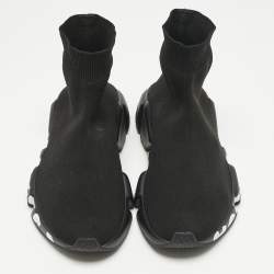 Pre Owned Balenciaga Black Stretch Fabric Speed High Top Sneakers Size 35