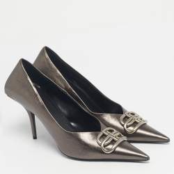 Pre Owned Balenciaga Metallic Leather Knife BB Pointed Toe Pumps Size 39.5