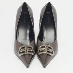 Pre Owned Balenciaga Metallic Leather Knife BB Pointed Toe Pumps Size 39.5