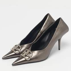 Pre Owned Balenciaga Metallic Leather Knife BB Pointed Toe Pumps Size 39.5
