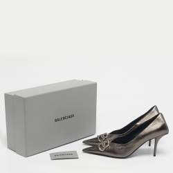Pre Owned Balenciaga Metallic Leather Knife BB Pointed Toe Pumps Size 39.5