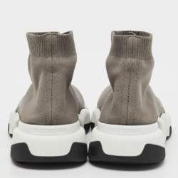 Pre Owned Balenciaga Grey Knit Fabric Speed Trainer High Top Sneakers Size 37