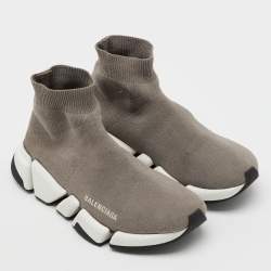 Pre Owned Balenciaga Grey Knit Fabric Speed Trainer High Top Sneakers Size 37