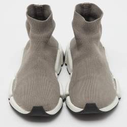 Pre Owned Balenciaga Grey Knit Fabric Speed Trainer High Top Sneakers Size 37