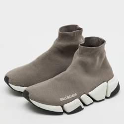 Pre Owned Balenciaga Grey Knit Fabric Speed Trainer High Top Sneakers Size 37
