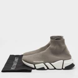 Pre Owned Balenciaga Grey Knit Fabric Speed Trainer High Top Sneakers Size 37