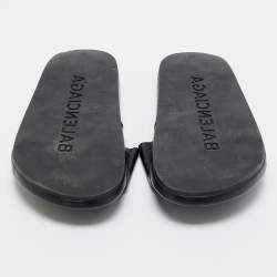 Pre Owned Balenciaga Black Logo Stamped Leather Slide Sandals Size 39