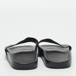 Pre Owned Balenciaga Black Logo Stamped Leather Slide Sandals Size 39