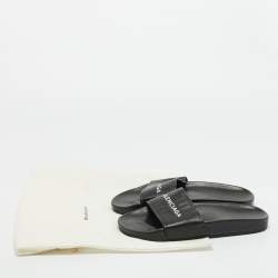 Pre Owned Balenciaga Black Logo Stamped Leather Slide Sandals Size 39