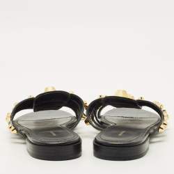 Pre Owned Balenciaga Black Leather Studded Arena Flat Slides Size 38