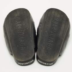 Pre Owned Balenciaga Black Leather Drapy Flat Slide Size 37
