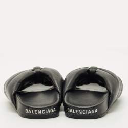 Pre Owned Balenciaga Black Leather Drapy Flat Slide Size 37