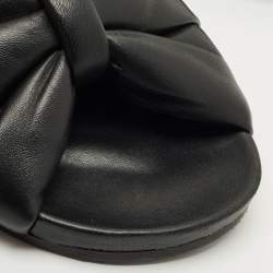 Pre Owned Balenciaga Black Leather Drapy Flat Slide Size 37