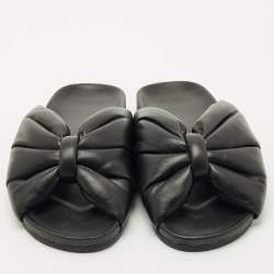 Pre Owned Balenciaga Black Leather Drapy Flat Slide Size 37