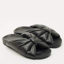 Pre Owned Balenciaga Black Leather Drapy Flat Slide Size 37