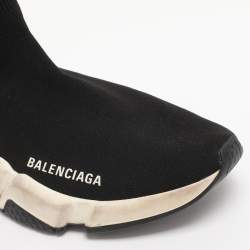 Pre Owned Balenciaga Black Knit Fabric Speed Trainer High Top Sneakers Size 38
