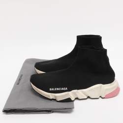 Pre Owned Balenciaga Black Knit Fabric Speed Trainer High Top Sneakers Size 38