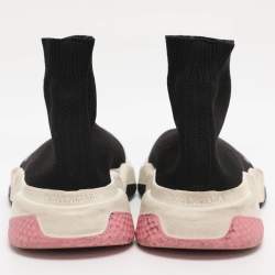 Pre Owned Balenciaga Black Knit Fabric Speed Trainer High Top Sneakers Size 38