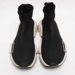 Pre Owned Balenciaga Black Knit Fabric Speed Trainer High Top Sneakers Size 38
