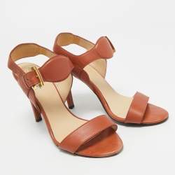 Pre Owned Balenciaga Brown Leather Ankle Strap Sandals Size 39
