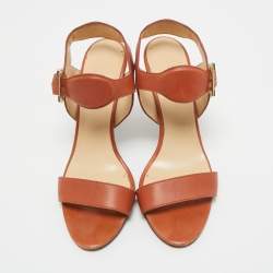 Pre Owned Balenciaga Brown Leather Ankle Strap Sandals Size 39