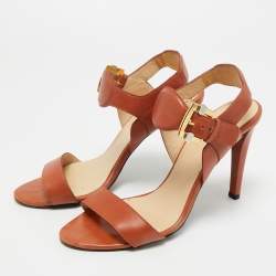 Pre Owned Balenciaga Brown Leather Ankle Strap Sandals Size 39