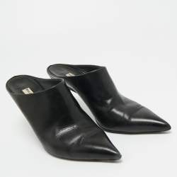 Pre Owned Balenciaga Black Leather Pointed Toe Mules Size 38.5