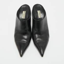 Pre Owned Balenciaga Black Leather Pointed Toe Mules Size 38.5