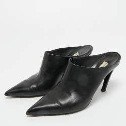 Pre Owned Balenciaga Black Leather Pointed Toe Mules Size 38.5