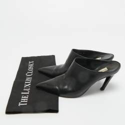 Pre Owned Balenciaga Black Leather Pointed Toe Mules Size 38.5