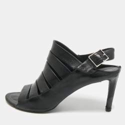 Pre Owned Balenciaga Black Leather Slingback Sandals Size 39