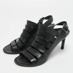 Pre Owned Balenciaga Black Leather Slingback Sandals Size 39