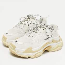 Pre Owned Balenciaga White Faux Leather and Mesh Triple S Sneakers Size 36