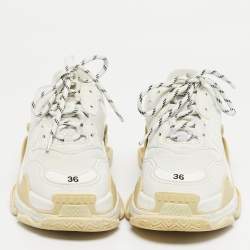 Pre Owned Balenciaga White Faux Leather and Mesh Triple S Sneakers Size 36