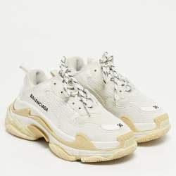 Pre Owned Balenciaga White Faux Leather and Mesh Triple S Sneakers Size 36