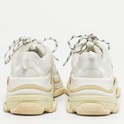 Pre Owned Balenciaga White Faux Leather and Mesh Triple S Sneakers Size 36