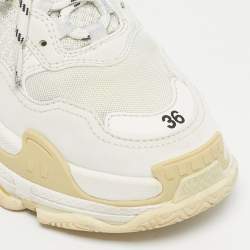 Pre Owned Balenciaga White Faux Leather and Mesh Triple S Sneakers Size 36