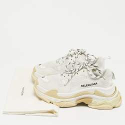Pre Owned Balenciaga White Faux Leather and Mesh Triple S Sneakers Size 36