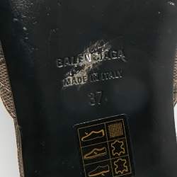 Pre Owned Balenciaga Brown BB Print Canvas Cagole Flat Slides Size 37