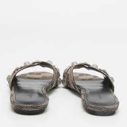 Pre Owned Balenciaga Brown BB Print Canvas Cagole Flat Slides Size 37