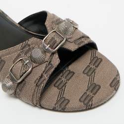 Pre Owned Balenciaga Brown BB Print Canvas Cagole Flat Slides Size 37