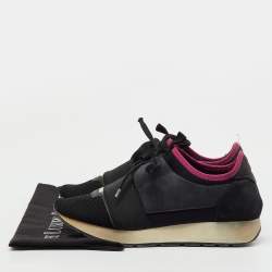 Pre Owned Balenciaga Black Mesh, Fabric and Leather Race Runner Low Top Sneakers Size 39