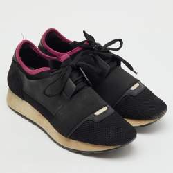 Pre Owned Balenciaga Black Mesh, Fabric and Leather Race Runner Low Top Sneakers Size 39