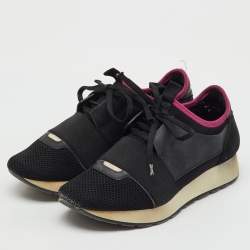 Pre Owned Balenciaga Black Mesh, Fabric and Leather Race Runner Low Top Sneakers Size 39