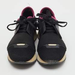 Pre Owned Balenciaga Black Mesh, Fabric and Leather Race Runner Low Top Sneakers Size 39