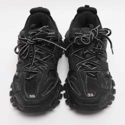 Pre Owned Balenciaga Black Faux Leather and Mesh Track Sneakers Size 39